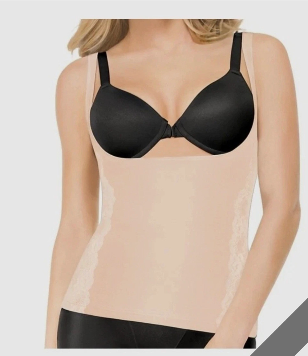 Assets by Spanx Luxe & Lean Open Bust Shaping Tank Rose Dust Lace NWT M